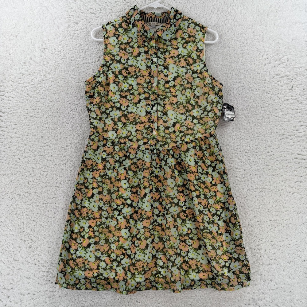 Volcom Not So Classic Shirt Dress Womens Large Multicolor Floral Fit & Flare NWT
